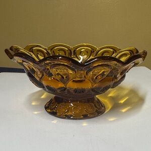 LE Smith Moon and Stars Amber Glass 8” Footed Bowl Pedestal Bowl